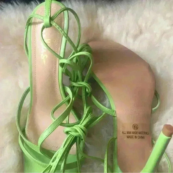 Simonee Lime Green Lace-Up High Heel Sandals
 new without tag - Picture 6 of 7